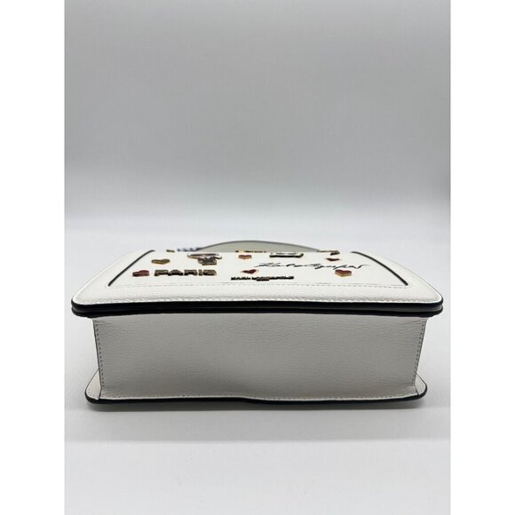 KARL LAGERFELD Simone leather flap top handle small satchel (no long strap)WHITE - Picture 9 of 12